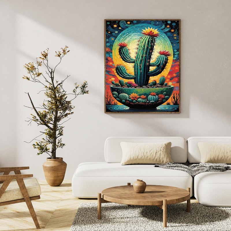 Okarina Paint by Numbers Kit for Adults Beginner Cactus, Plant Adult Paint by Number Kits on Canvas, DIY Acrylic Oil Painting by Numbers for Adults, Perfect for Home Wall Decor 16X20 Inch - Image 3